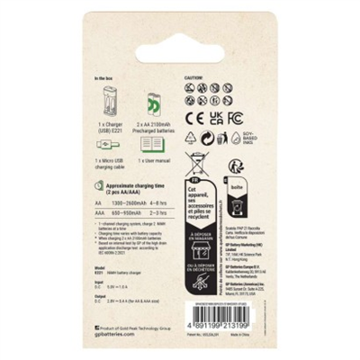 Nabíječka baterií GP Eco E221 + 2x AA ReCyko 2100