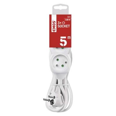 Prodlužovací kabel 5 m / 3 zásuvky / bílý / PVC / 1,5 mm2