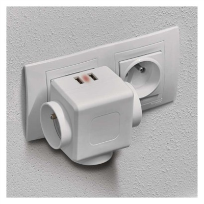 Rozbočovací zásuvka 3x kulatá, 2x USB