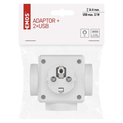 Rozbočovací zásuvka 3x kulatá, 2x USB