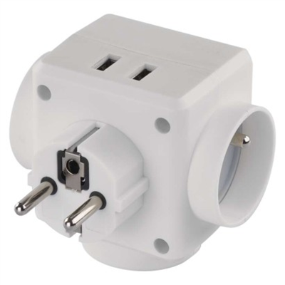 Rozbočovací zásuvka 3x kulatá, 2x USB