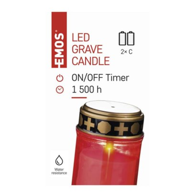 LED hřbitovní svíčka červená, 2x C, venkovní i vnitřní, teplá bílá, časovač