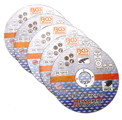 BGS 3936, Sada brusných kotoučů na nerezovou ocel | O 125 x 1,0 x 22,2 mm | 5dílná