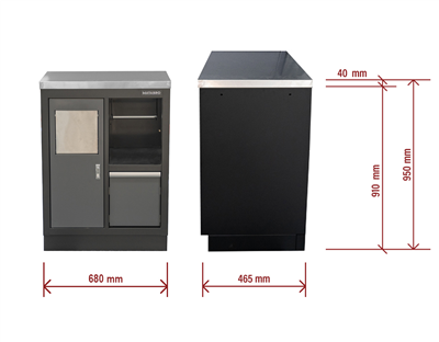 Matabro SET-CA01067, Dílenská skříňka s nerezovou pracovní deskou | na odpadky | 680x465x950 mm
