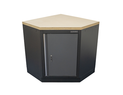 Matabro SET-CA01068, Rohová jednodveřová dílenská skříňka s dřevěnou pracovní deskou | 1 police | 865x865x950 mm