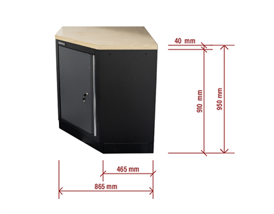 Matabro SET-CA01068, Rohová jednodveřová dílenská skříňka s dřevěnou pracovní deskou | 1 police | 865x865x950 mm