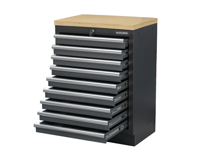 Matabro SET-CA01064, Dílenská skříňka s dřevěnou pracovní deskou | 9 šuplíků | 680x465x950 mm