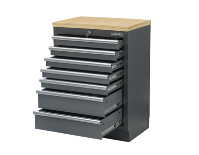 Matabro SET-CA01062, Dílenská skříňka s dřevěnou pracovní deskou | 7 šuplíků | 680x465x950 mm