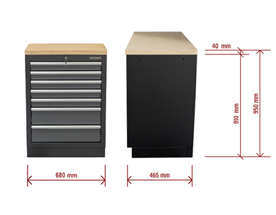 Matabro SET-CA01062, Dílenská skříňka s dřevěnou pracovní deskou | 7 šuplíků | 680x465x950 mm