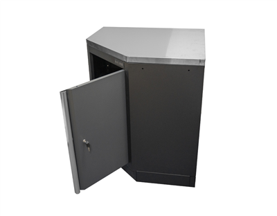 Matabro SET-CA01069, Rohová jednodveřová dílenská skříňka s nerezovou pracovní deskou | 1 police | 865x865x950 mm