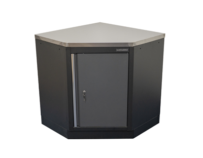 Matabro SET-CA01069, Rohová jednodveřová dílenská skříňka s nerezovou pracovní deskou | 1 police | 865x865x950 mm