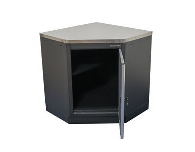 Matabro SET-CA01069, Rohová jednodveřová dílenská skříňka s nerezovou pracovní deskou | 1 police | 865x865x950 mm