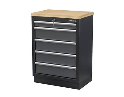Matabro SET-CA01060, Dílenská skříňka s dřevěnou pracovní deskou | 5 šuplíků | 680x465x950 mm