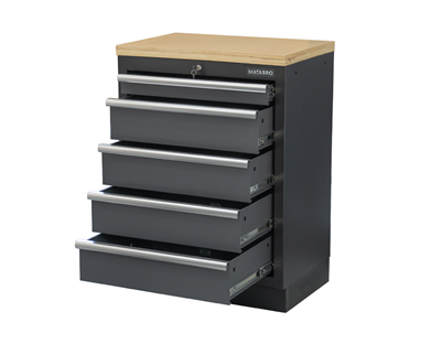 Matabro SET-CA01060, Dílenská skříňka s dřevěnou pracovní deskou | 5 šuplíků | 680x465x950 mm