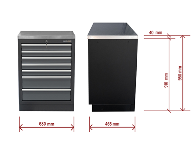 Matabro SET-CA01063, Dílenská skříňka s nerezovou pracovní deskou | 7 šuplíků | 680x465x950 mm