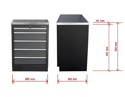 Matabro SET-CA01061, Dílenská skříňka s nerezovou pracovní deskou | 5 šuplíků | 680x465x950 mm