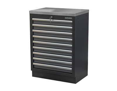Matabro SET-CA01065, Dílenská skříňka s nerezovou pracovní deskou | 9 šuplíků | 680x465x950 mm