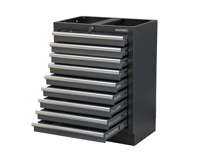 Matabro SET-CA01065, Dílenská skříňka s nerezovou pracovní deskou | 9 šuplíků | 680x465x950 mm