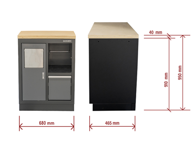 Matabro SET-CA01066, Dílenská skříňka s dřevěnou pracovní deskou | na odpadky | 680x465x950 mm