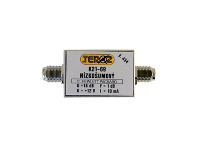 Anténní zesilovač TEROZ 434X, UHF, G20dB, F1,0dB, U98dBµV, F-F
