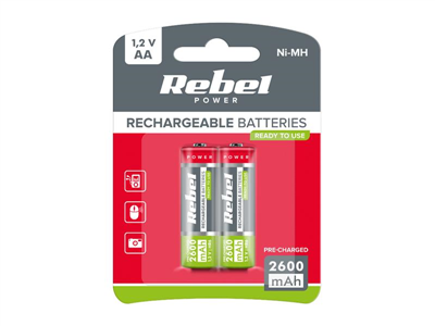 Baterie AA (R06) nabíjecí 1,2V/2600 mAh REBEL blistr