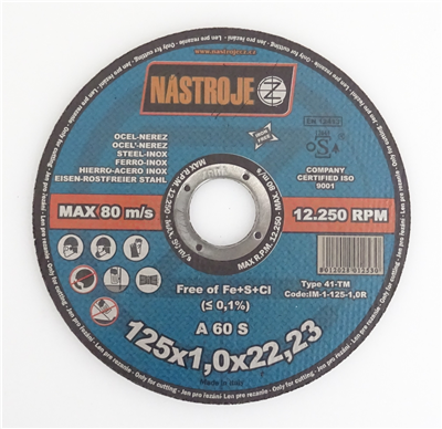 Kotouč řezný 125 x 1,0 x 22 mm, na ocel a nerez