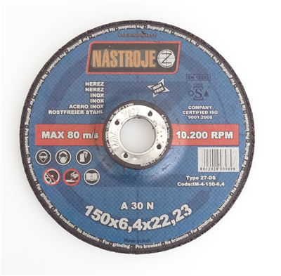 Kotouč brusný 150 x 6,4 x 22 mm, na nerez