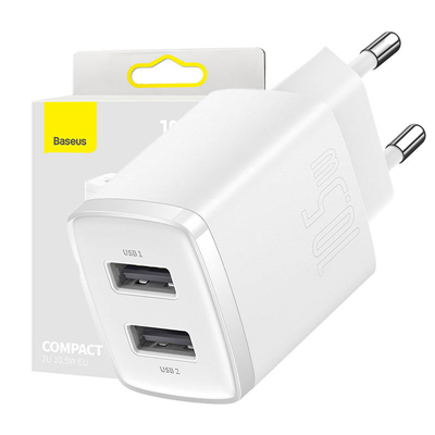Kompaktní rychlonabíječka Baseus, 2x USB, 10,5 W (bílá)