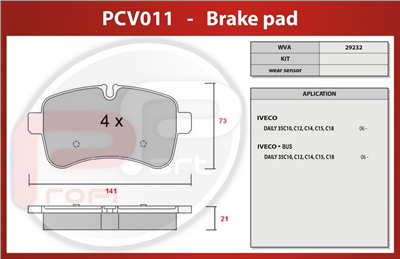 deska brzdová IVECO DAILY - Profi Part, 141x73x21, PCV011