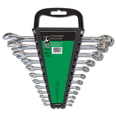 GK TOOLS Sada očkoplochých klíčů, chrom 12 dílů | 6-22 mm, plastový držák