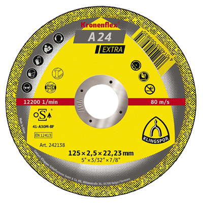 KLINGSPOR Kotouč řezný na ocel A 24 Extra A-ocel | 125x2,5x22,2 mm