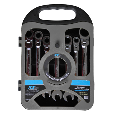 XTLINE Sada očkoplochých ráčnových klíčů kloubových, chrom 7 dílů | 10-19 mm, plastový obal