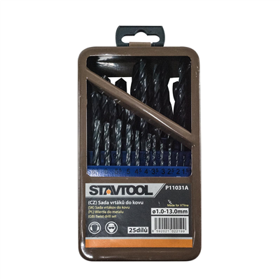 STAVTOOL Sada vrtáků do kovu HSS-R | 1-13 mm 25 dílů, kovový obal