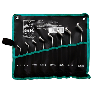 GK TOOLS Sada očkových klíčů vyhnutých chrom 8 dílů | 6-22 mm, textilní obal