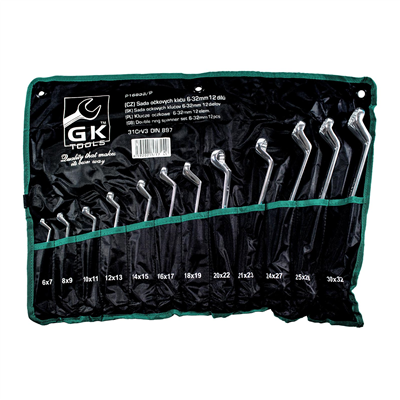 GK TOOLS Sada očkových klíčů vyhnutých chrom 12 dílů | 6-32 mm, textilní obal