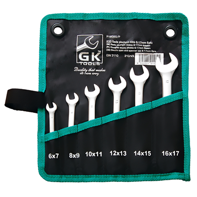 GK TOOLS Sada plochých klíčů, chrom | 6-17 mm, 6 dílů, textilní obal