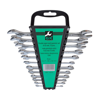 GK TOOLS Sada plochých klíčů, chrom 12 dílů | 6-32 mm, plastový držák