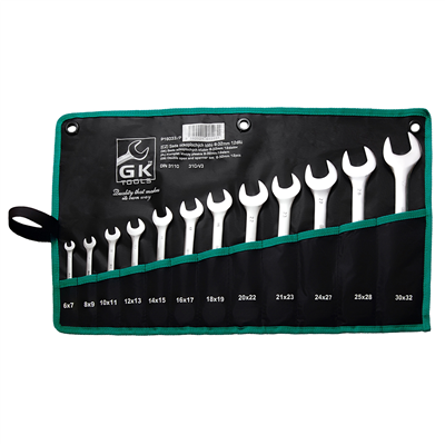 GK TOOLS Sada plochých klíčů, chrom 12 dílů | 6-32 mm, textilní obal