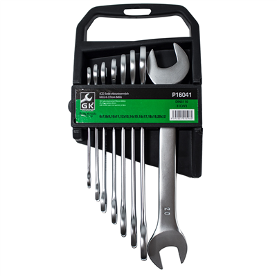 GK TOOLS Sada plochých klíčů, matné | 6-22 mm, 8 dílů, plastový držák
