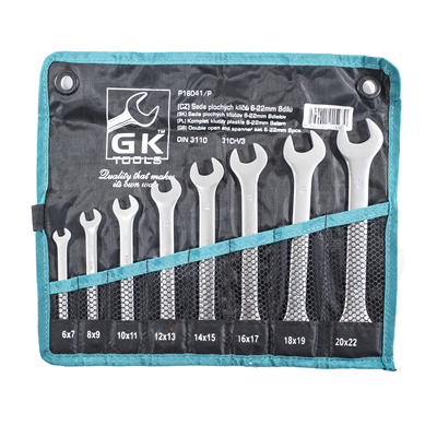 GK TOOLS Sada plochých klíčů, matné | 6-22 mm, 8 dílů, textilní obal