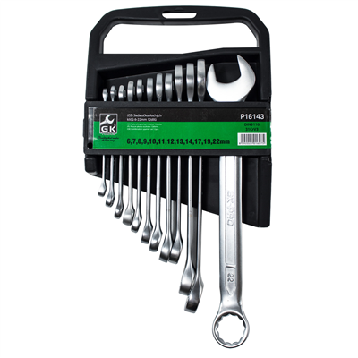 GK TOOLS Sada očkoplochých klíčů, matné 12 dílů | 6-22 mm, plastový držák