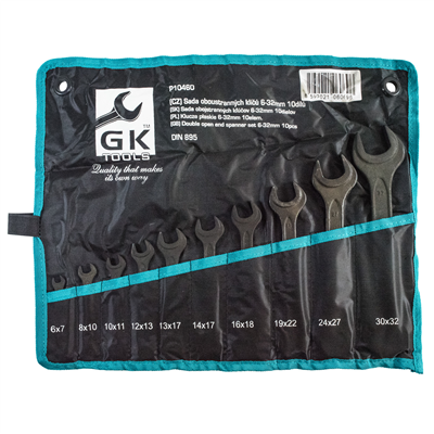 GK TOOLS Sada plochých klíčů 10 dílů | 6-32 mm, textilní obal