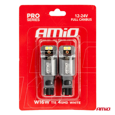 LED žárovky FULL CANBUS PRO T15 W16W 4x3030 SMD Biela 12/24V AMiO-03581
