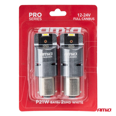 LED žárovky FULL CANBUS PRO BA15S P21W 2x1860SMD bílé 12V 24V AMIO-03603