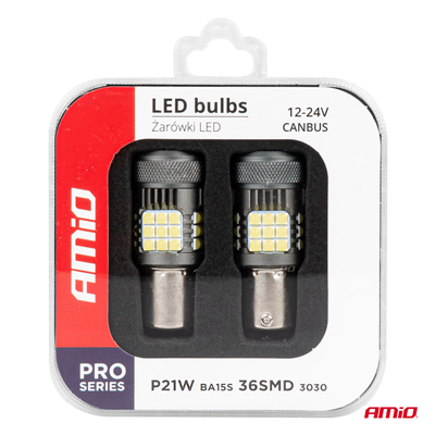 LED BUBLS CANBUS PRO series 1156 BA15S P21W R10W R5W 36x3030 SMD FAN White 12V/24V AMIO-03722