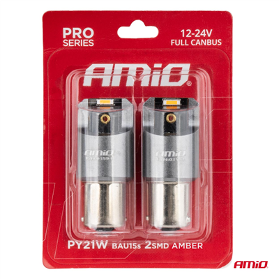 LED žárovky FULL CANBUS PRO PY21W 2x1860 SMD amber 12V 24V AMIO-03594
