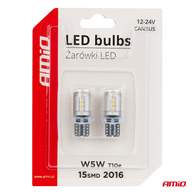 LED CANBUS BULBS T10e W5W 15x2016 SMD White 12V/24V AMIO-03723