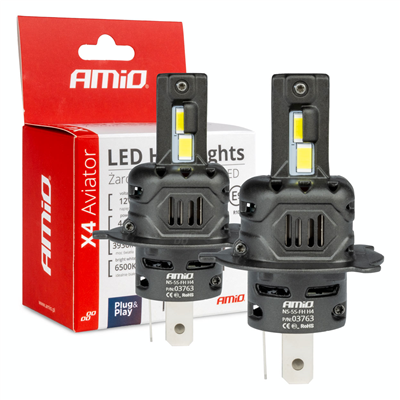 LED žárovky X4-series AVIATOR H4/H19 6500K max 44W AMIO-03763