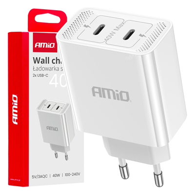Síťová nabíječka 2xUSB-C 40W Quick Charge 230V AMiO-03892