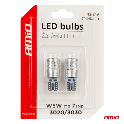 LED STANDARD BULBS T10 W5W 6x3020 + 1x3030 SMD White 12V/24V AMiO-03718